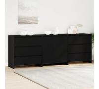 QJBSAVVA Credenza Cucina in Legno Ingegnerizzato Nero Set di 3 con Cassetti e Ante Scorrevoli, Mobile Salvaspazio per Sala da Pranzo, Design Moderno, Dimensioni 70x41x75 cm
