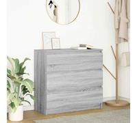 QJBSAVVA Credenza Cucina Salvaspazio Grigio Sonoma 80x35x76 cm in Legno Multistrato con 3 Cassetti Mobile Multiuso per Cucina Soggiorno Ingresso