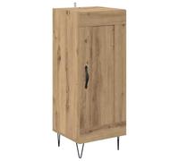 QJBSAVVA Credenza in Legno Ingegnerizzato e Ferro Rovere 34x34,5x90 cm | Mobile a colonna compatto con anta e ripiani per organizzare oggettistica nel soggiorno o in cucina con stile moderno.