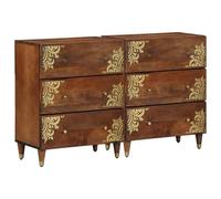 QJBSAVVA Credenza in Legno Massello di Mango Set da 2 Marrone 60x33.5x75 cm con Cassetti Design Tradizionale per Interni Soggiorno Camera da Letto