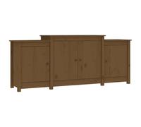 QJBSAVVA Credenza in Legno Massello di Pino Marrone Ambra 164x37x68 cm | Mobiletto rustico con 8 scomparti capienti per riordinare oggetti nel soggiorno o nello studio.