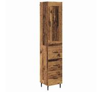 QJBSAVVA Credenza Mobile Alto Legno Vecchio 34,5 x 34 x 180 cm | Mobile a colonna salvaspazio con 3 cassetti e 1 anta per organizzare al meglio la cucina o il soggiorno moderno.