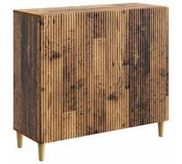 QJBSAVVA Credenza Mobile Buffet Legno Antico, 89 x 34,5 x 80 cm | Mobiletto vintage multiuso per soggiorno e sala da pranzo con 3 ante e ripiani interni regolabili salvaspazio.