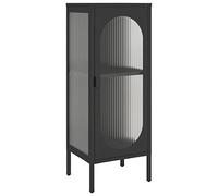 QJBSAVVA Credenza Nera 40x35x105 cm Mobiletto Acciaio e Vetro Scanalato | Armadietto multiuso per soggiorno e corridoio con ripiano regolabile, livellatori regolabili e ante traslucide.