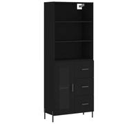QJBSAVVA Credenza Nera 69,5x34x180 cm in Legno Multistrato e Ferro | Elegante mobile libreria per soggiorno e studio con vetrina, spaziosi ripiani e solidi piedini in metallo nero.