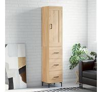 QJBSAVVA Credenza per Cucina Soggiorno in Legno Multistrato Rovere Sonoma 34.5x34x180 cm con Anta e Piedini Metallici, Mobile Salvaspazio Moderno per Interni Casa