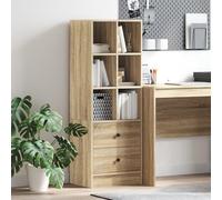QJBSAVVA Credenza per Sala da Pranzo con Cassetti in Rovere Sonoma MDF, Mobile Basso con Design Moderno e Quattro Scaffali Aperti, Unità di Archiviazione Elegante per Interni Casa Marrone Rettangolare