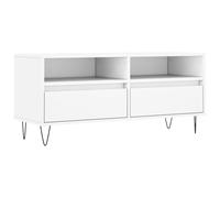 QJBSAVVA Credenza per TV bianca, 100 x 34,5 x 44,5 cm, materiale in legno con gambe in ferro, moderno pannello basso con 2 cassetti e 2 scomparti, per soggiorno, camera da letto e corridoio