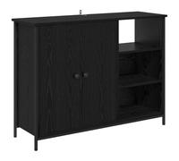 QJBSAVVA Credenza Rovere Nero 100x33x75 cm Mobile Buffet in Legno | Credenza rettangolare per soggiorno e cucina con due porte, cinque ripiani capienti e finitura in stile moderno.