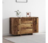 QJBSAVVA Credenza Rustica per Cucina e Soggiorno in Legno Massello Riciclato 120x40.5x75 cm Marrone con Due Cassetti Scaffali Design Invecchiato e Spazio di Archiviazione Ampio