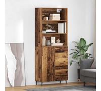 QJBSAVVA Credenza verticale in legno vecchio 69,5 x 32,5 x 180 cm, in legno ingegnerizzato e vetro con cassetti e porta, design moderno, per soggiorno, sala da pranzo, ufficio, corridoio