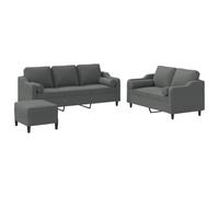 QJBSAVVA Divani Piccoli Divano Letto Piccolo Divano da Giardino da Esterno Divanetti da Giardino - Set di Divani 3 pz con Cuscini Grigio Scuro in Tessuto per Campeggio Salotto Giardino Interno