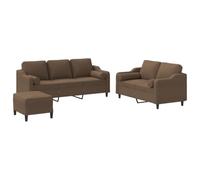 QJBSAVVA Divani Piccoli Divano Letto Piccolo Divano da Giardino da Esterno Divanetti da Giardino - Set di Divani 3 pz con Cuscini Marrone in Tessuto per Campeggio Salotto Giardino Interno