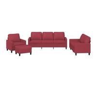 QJBSAVVA Divani Piccoli Poltrona da Lettura Poltrone da Giardino Divano da Giardino da Esterno - Set di Divani 4 pz con Cuscini Rosso Vino in Similpelle per Interno Salotto Giardino Camera Da Letto