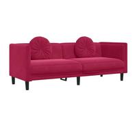 QJBSAVVA Divano 3 Posti in Velluto Rosso Vino 193,5x77x70 cm | Seduta imbottita a tre posti per salotto e soggiorno, con due cuscini rotondi inclusi per momenti di puro relax.