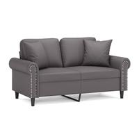 QJBSAVVA Divano a 2 posti con cuscino decorativo, moderno divano imbottito, in ecopelle, grigio, larghezza della seduta 120 cm, per soggiorno e ufficio, stabile struttura in metallo, comodo divano dal