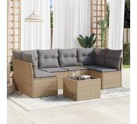 QJBSAVVA Divano angolare in polyrattan beige 234 x 124 x 69 cm con tavolo e cuscino, sala da giardino modulare per balcone fino al giardino