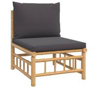 QJBSAVVA Divano centrale da giardino in bambù con cuscino grigio scuro, elemento modulare per esterni per set lounge da giardino, divano da balcone senza braccioli, 55 x 69 x 65 cm