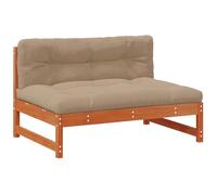 QJBSAVVA Divano centrale da giardino, in legno di pino massiccio, larghezza 120 cm, divano modulare per esterni, con cuscino tortora, colore marrone cera, per giardino e terrazza