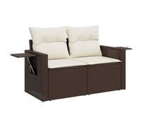 QJBSAVVA Divano da Giardino 2 Posti in Rattan PE con Tavolino Marrone | Panchina da esterno per giardino e terrazzo con tavolino pieghevole integrato, vano salvaspazio e cuscini sfoderabili.