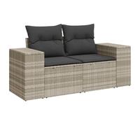 QJBSAVVA Divano da Giardino 2 Posti in Rattan PE Grigio Chiaro con Vano | Salotto modulare da esterno per giardino e terrazzo con vano contenitore sotto seduta e cuscini sfoderabili grigi.