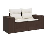 QJBSAVVA Divano da Giardino 2 Posti in Rattan PE Marrone con Cuscini | Panchina modulare per terrazzo e giardino con vano portaoggetti integrato sotto la seduta e braccioli larghi.
