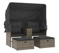 QJBSAVVA Divano da giardino a 2 posti, con tetto e 2 sgabelli, in polyrattan, grigio, con tettuccio parasole e poggiapiedi estensibili, set da giardino per terrazza, balcone e giardino