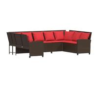 QJBSAVVA Divano da giardino con cuscino, in polyrattan, grande divano angolare modulare da giardino e terrazza, con imbottitura, per esterni, marrone e rosso, 288 x 181 x 87,5 cm