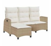 QJBSAVVA Divano da giardino con funzione reclinabile, a forma di L, in polyrattan, beige, con schienale regolabile, set di mobili da giardino con cuscino, divano angolare per esterni, per terrazza e