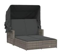 QJBSAVVA Doppia sdraio da giardino con tetto estraibile e cuscini, sdraio da giardino per 2 persone, in polyrattan, schienale regolabile, isola solare per giardino e terrazza, 110 x 201 cm, grigio
