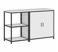 QJBSAVVA HATTEM - Set di 2 mobili da cucina per esterni e scaffali in metallo bianco, moderno armadio da giardino con 4 ripiani per terrazza e zona barbecue, 150 x 50 x 92 cm