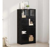 QJBSAVVA Highboard 68 x 37 x 142 cm, colore nero, effetto quercia, con ante in PVC trasparente, design moderno, robusto materiale in legno Living Room, cucina, corridoio, camera da letto