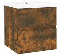 QJBSAVVA Lavabo con lavabo da incasso in ceramica, larghezza 41 cm, da appendere alla parete, armadietto da bagno con cassetto, set di mobili da bagno per bagno degli ospiti, effetto rovere affumicato