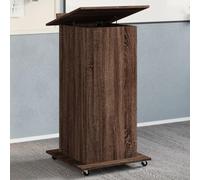 QJBSAVVA Leggio con Ruote e Cassetto Marrone, Scrivania da Pavimento Portatile Salvaspazio, Piano Inclinabile con Deflettore, Legno Multistrato 55x55x107 cm per Ufficio Studio Presentazioni