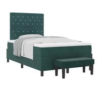 QJBSAVVA Letto a molle, 120 x 190 cm, con materasso, topper e panca, letto imbottito in velluto verde scuro con testiera, letto alla francese completo per camera da letto e camera degli ospiti