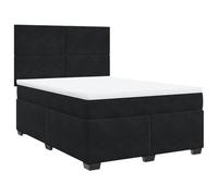 QJBSAVVA Letto a molle, 140 x 190 cm, con materasso e topper, letto imbottito nero in velluto con testiera, set completo letto alla francese per camera da letto e camera degli ospiti