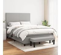 QJBSAVVA Letto a molle 140 x 190 cm, grigio chiaro, con materasso a molle insacchettate e panchina, moderno letto matrimoniale con testiera regolabile per camera da letto, camera degli ospiti, camera