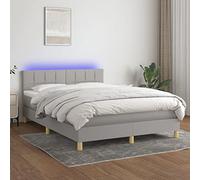 QJBSAVVA Letto a molle, 140 x 190 cm, grigio chiaro, con materasso a molle insacchettate, testiera regolabile in altezza e cambia colore, LED per camera da letto, camera dei ragazzi, camera degli