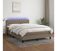 QJBSAVVA Letto a molle, 140 x 190 cm, tortora con materasso a molle insacchettate, a LED, altezza confortevole, testiera regolabile in altezza, traspirante, tutto l'anno, per camera da letto, camera