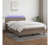QJBSAVVA Letto a molle, 140 x 190 cm, tortora con materasso a molle insacchettate, testiera regolabile in altezza e divano letto RGB LED, completo per camera da letto, camera dei ragazzi