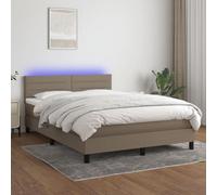 QJBSAVVA Letto a molle, 140 x 190 cm, tortora con materasso e LED, testiera regolabile in altezza, tessuto/larice