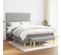 QJBSAVVA Letto a molle 140 x 200 cm, grigio chiaro, con materasso e panchina, 203 x 144 x 128 cm, testiera regolabile in altezza, in tessuto durevole, per camera da letto, camera degli ospiti, camera