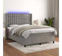 QJBSAVVA Letto a molle, 140 x 200 cm, in velluto, grigio chiaro, con materasso a LED e testiera, regolabile in altezza, design moderno, set completo per camera da letto, camera degli ospiti, camera