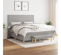 QJBSAVVA Letto a molle, 160 x 200 cm, grigio chiaro, con materasso e panchina, set completo, design moderno, per camera da letto, camera degli ospiti, camera dei ragazzi