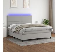 QJBSAVVA Letto a molle 180 x 200 cm LED grigio chiaro tessuto materasso e topper, testiera regolabile in altezza, design moderno per camera da letto dei ragazzi, camera degli ospiti