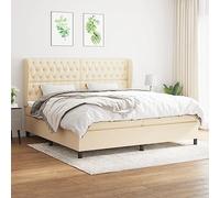 QJBSAVVA Letto a molle 200 x 200 cm con materasso a molle insacchettate, testiera regolabile in altezza, legno di larice, rivestimento color crema