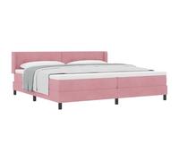 QJBSAVVA Letto a molle, 200 x 200 cm, rosa, moderno letto imbottito in velluto con materasso e topper, letto completo con testiera e struttura in legno, per coppie e camera da letto