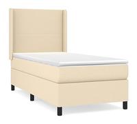QJBSAVVA Letto a molle, 90 x 190 cm, con materasso e topper, letto imbottito color crema con testiera con orecchie, letto completo in tessuto per singoli e adolescenti, letto singolo per chi dorme