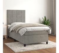 QJBSAVVA Letto a molle 90 x 190 cm, letto singolo in velluto grigio chiaro con materasso e topper, testiera regolabile in altezza, moderno divano letto per camera dei ragazzi, camera degli ospiti