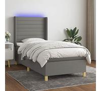 QJBSAVVA Letto a molle 90 x 200 cm con materasso e LED grigio scuro, testiera regolabile in altezza e rivestimento in tessuto traspirante, design moderno per camera dei ragazzi, camera degli ospiti